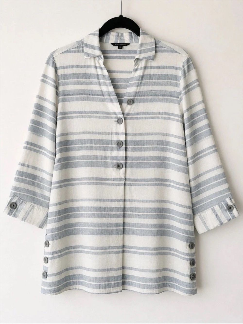 John Mark | Linen Coastel Lagenlook Tunic Size XL Beige Henley 3/4 Sleeves